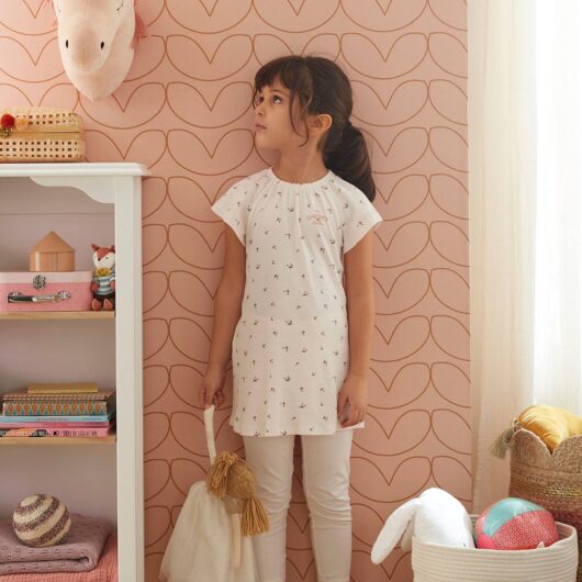 Cherries Rib Knit Nightie + Plain Leggings for Girls nude pink