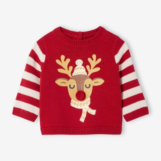 Christmas Reindeer Motif Jumper for Baby Boys red