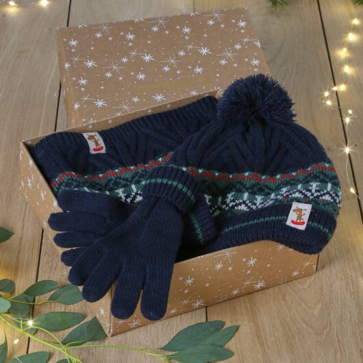 Christmas Special Beanie + Snood + Gloves Set for Boys fir green