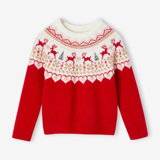 Christmas Special Jacquard Knit Jumper for Girls red