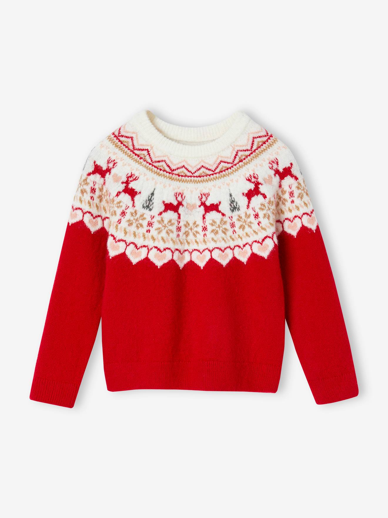 Christmas Special Jacquard Knit Jumper for Girls red