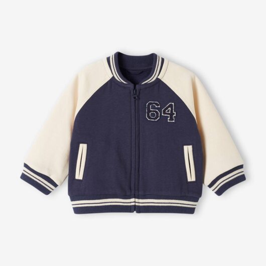College-Style Fleece Jacket with Zip for babies night blue