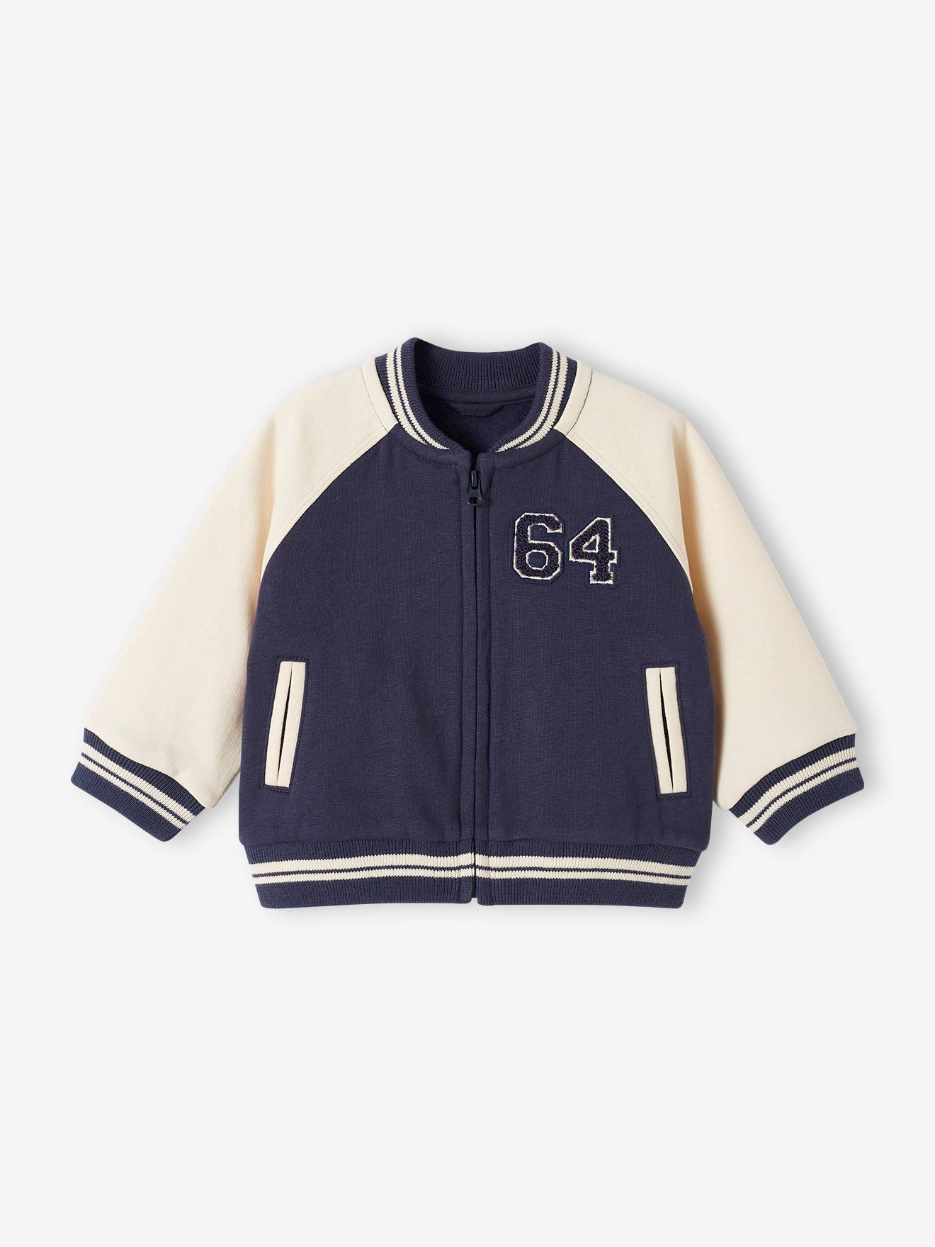 College-Style Fleece Jacket with Zip for babies night blue
