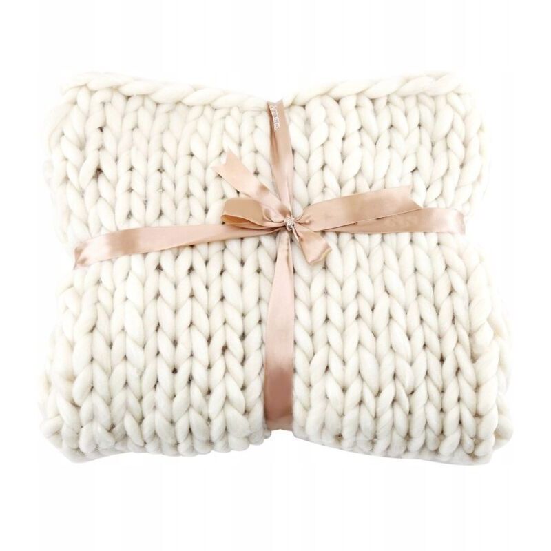 Comfortable Blanket, Extra Thick Hand-Woven Wool Blanket, White, 6060