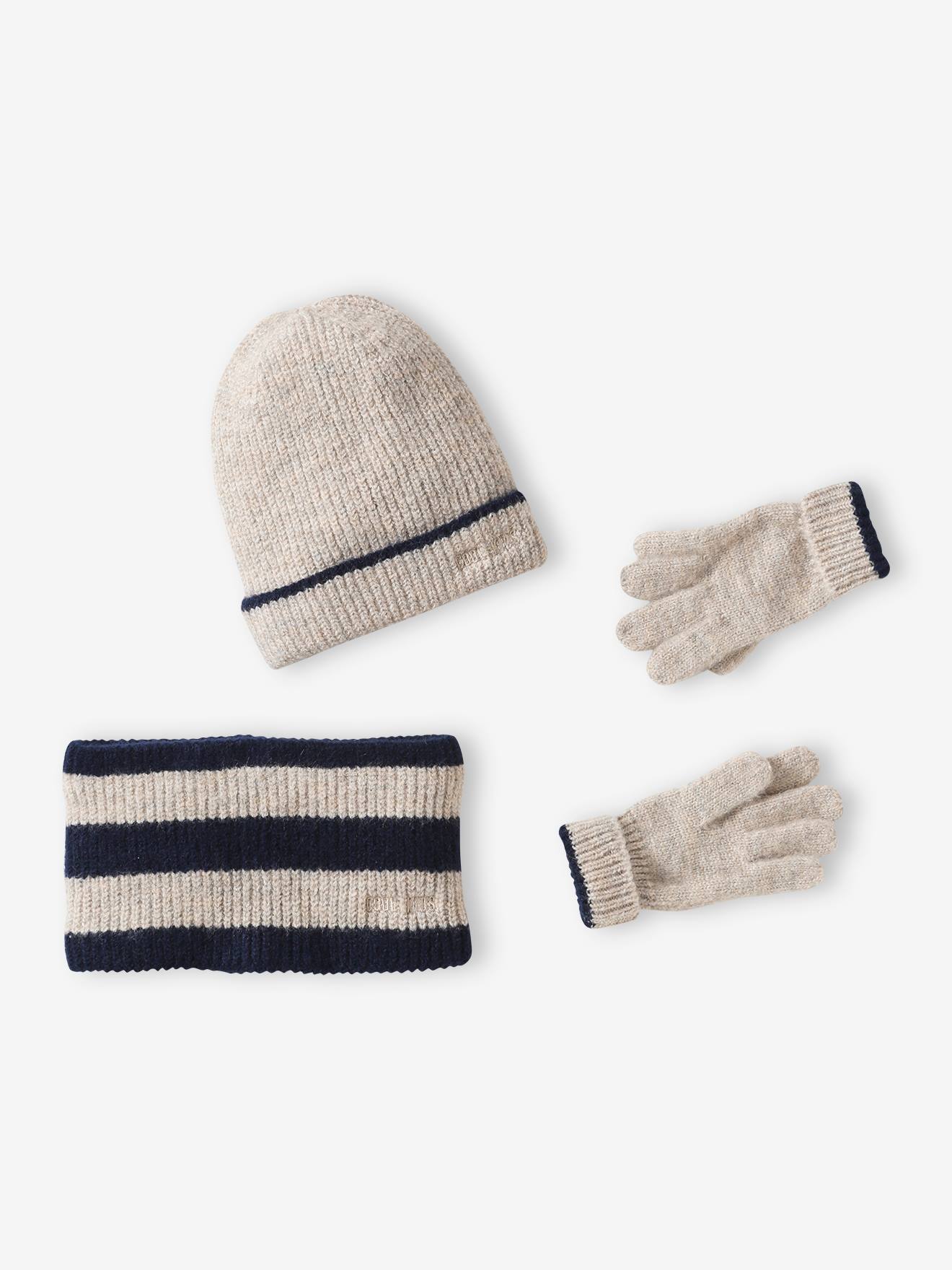 Cool Kids Beanie + Snood + Gloves Set for Boys grey blue