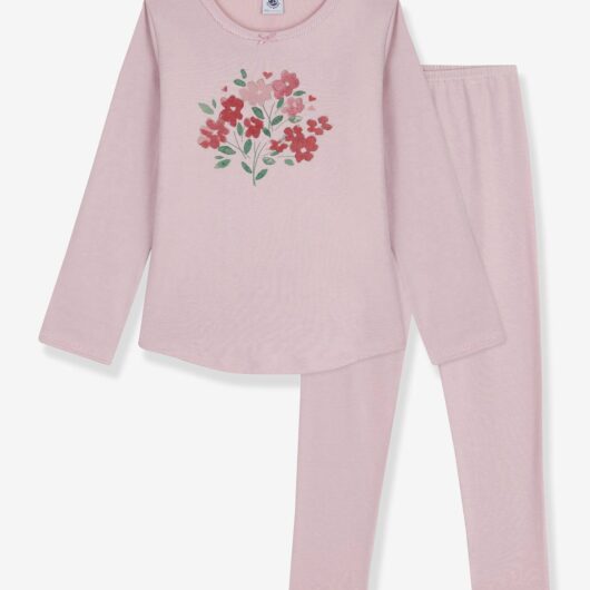 Cotton 1x1 rib pyjamas for children PETIT BATEAU rose