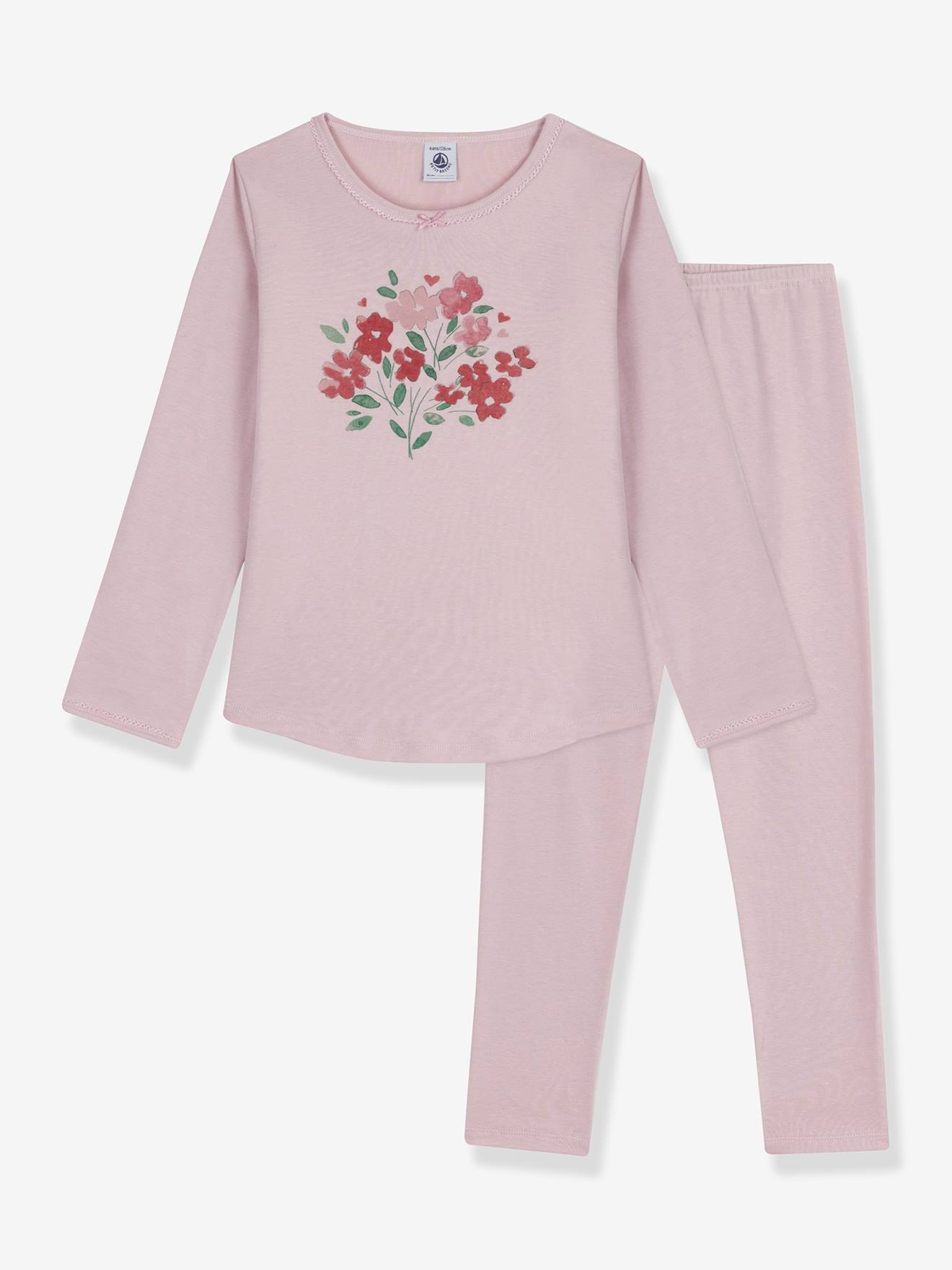 Cotton 1x1 rib pyjamas for children PETIT BATEAU rose