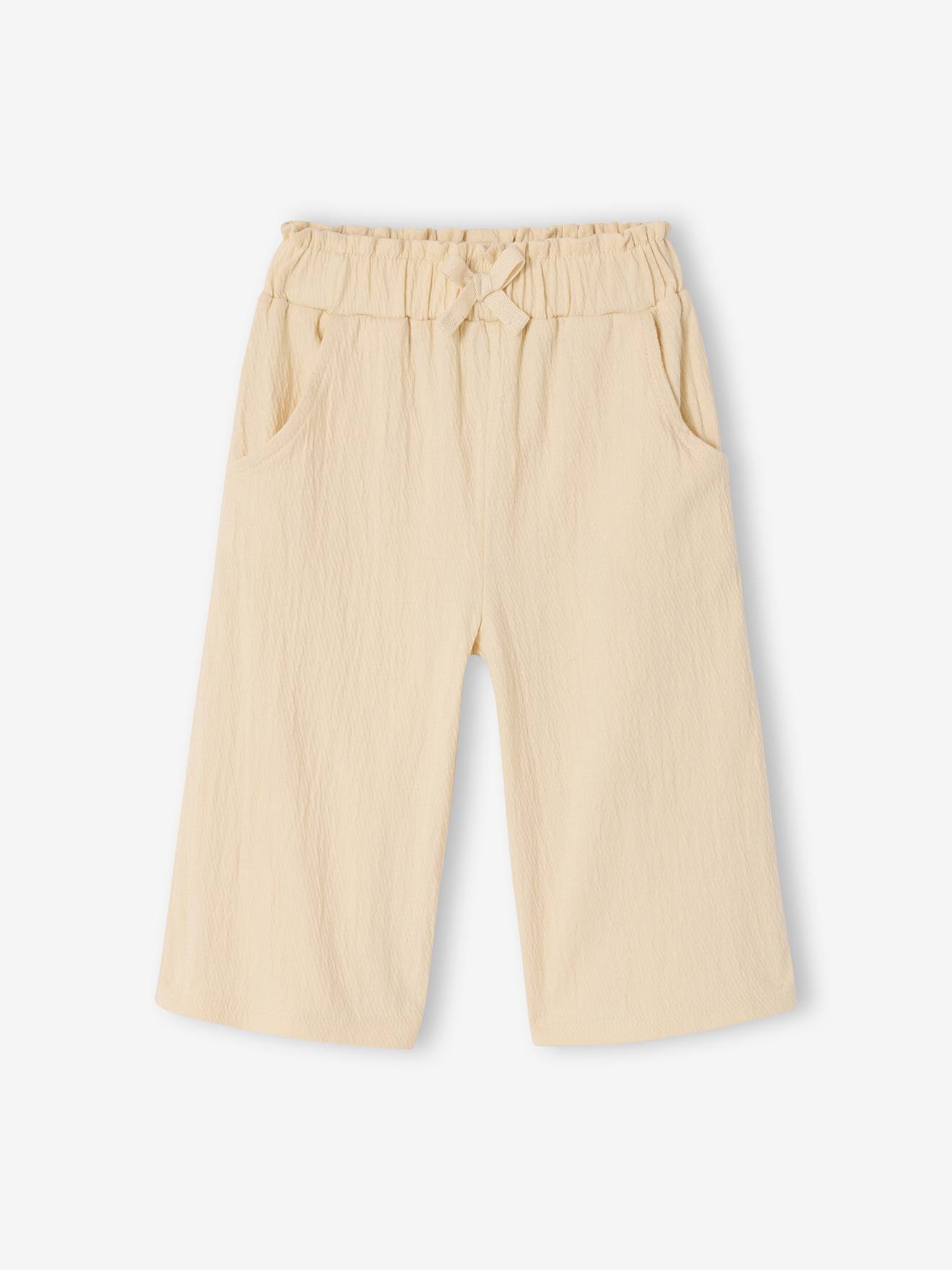 Crinkled Knit Trousers for Baby Girls ecru
