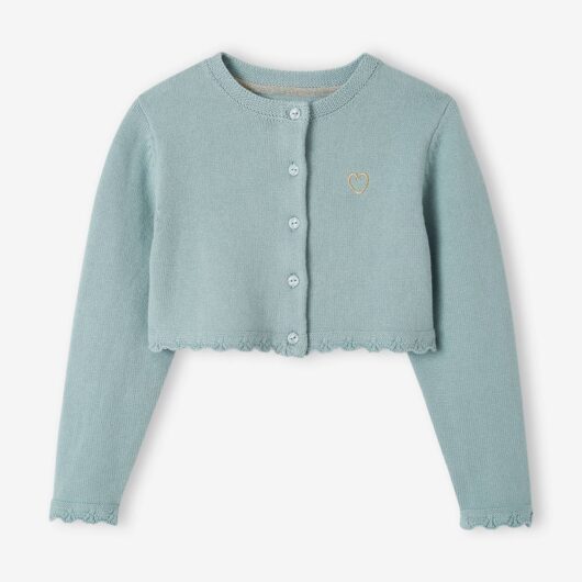 Cropped Openwork Cardigan for Girls grey blue