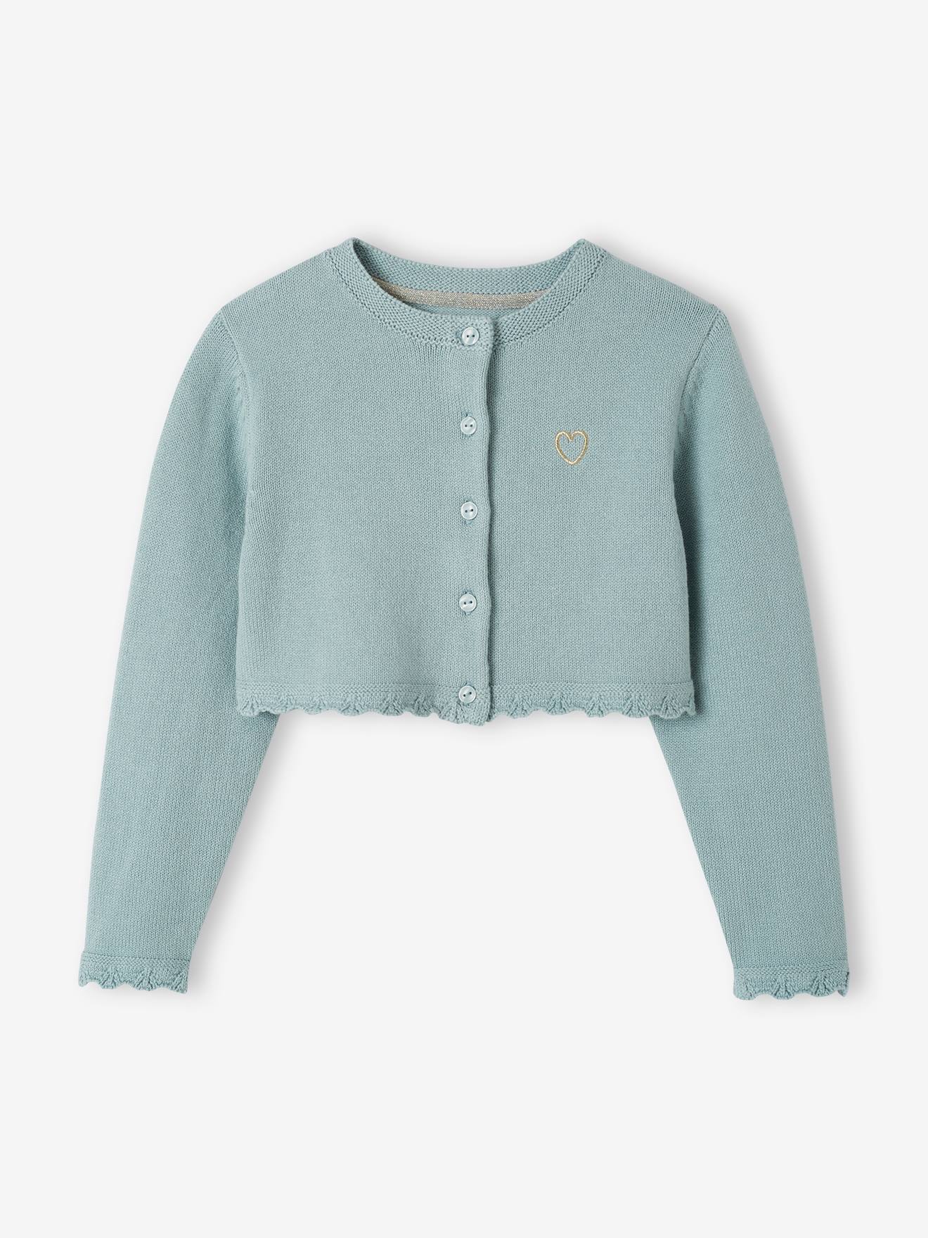 Cropped Openwork Cardigan for Girls grey blue