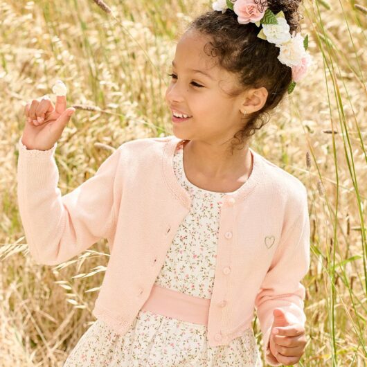 Cropped Openwork Cardigan for Girls pale pink