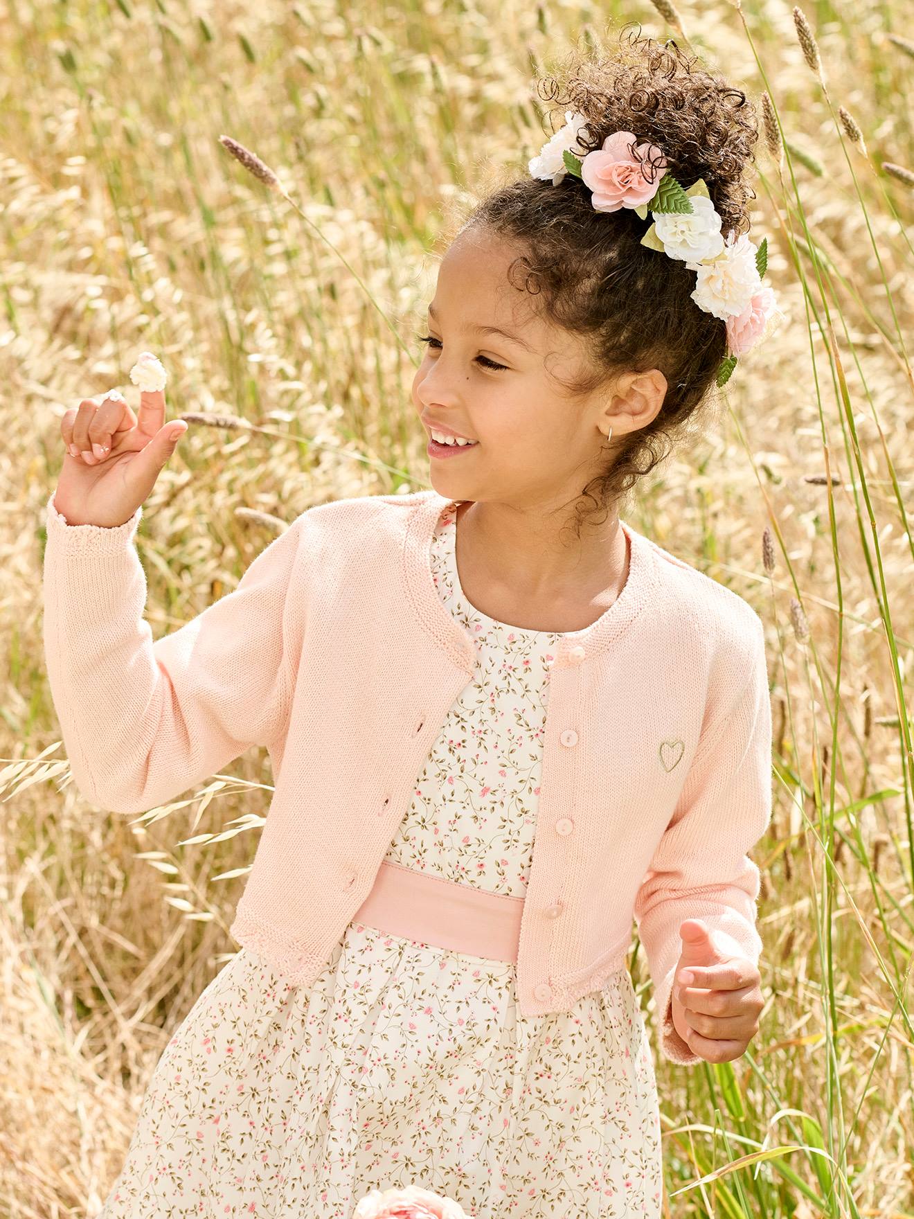Cropped Openwork Cardigan for Girls pale pink