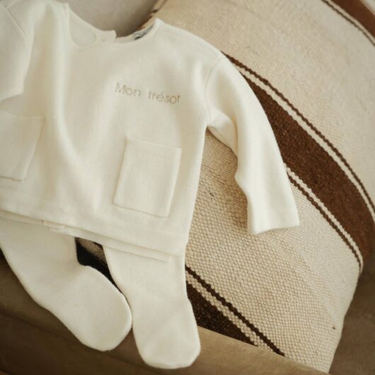 Customisable ENVIE DE FRAISE unisex baby knit set ecru