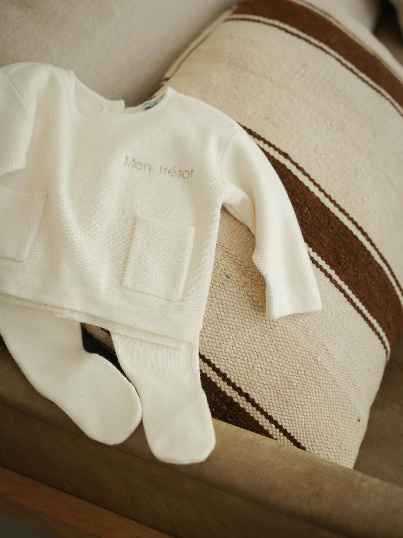 Customisable ENVIE DE FRAISE unisex baby knit set ecru