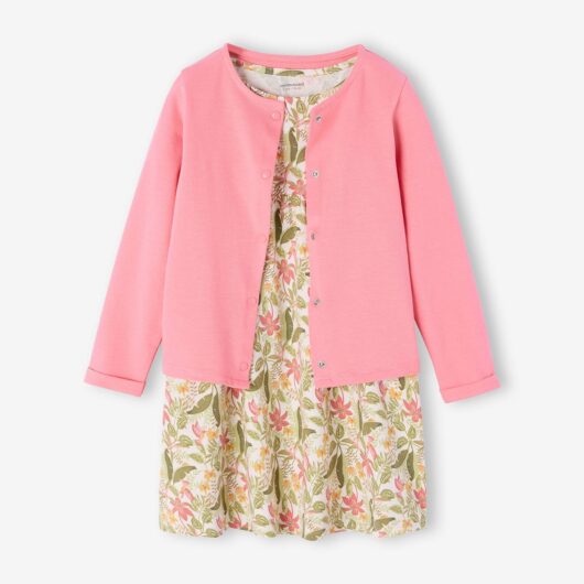 Dress + Jacket Outfit, for Girls printed pink
