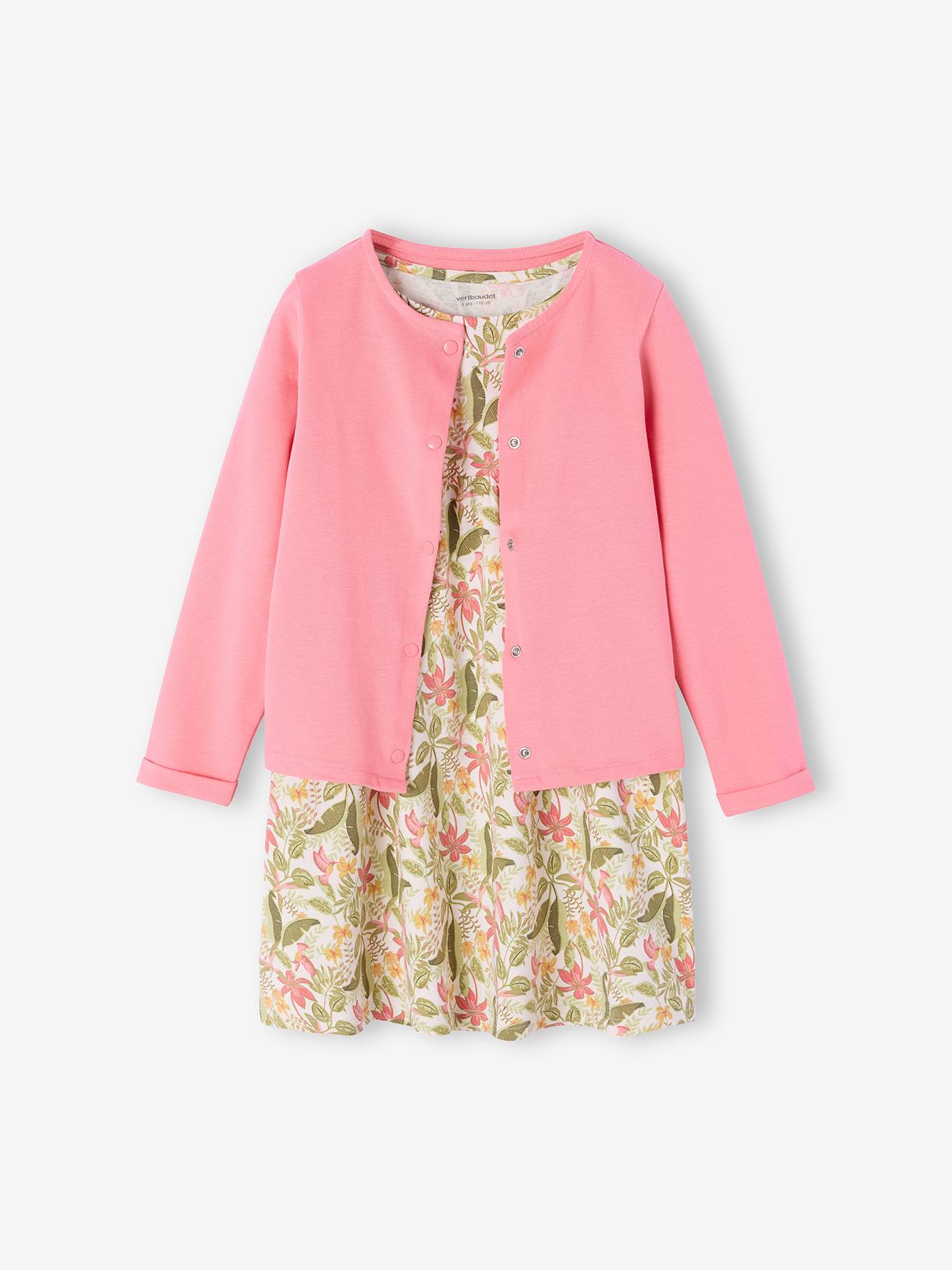 Dress + Jacket Outfit, for Girls printed pink