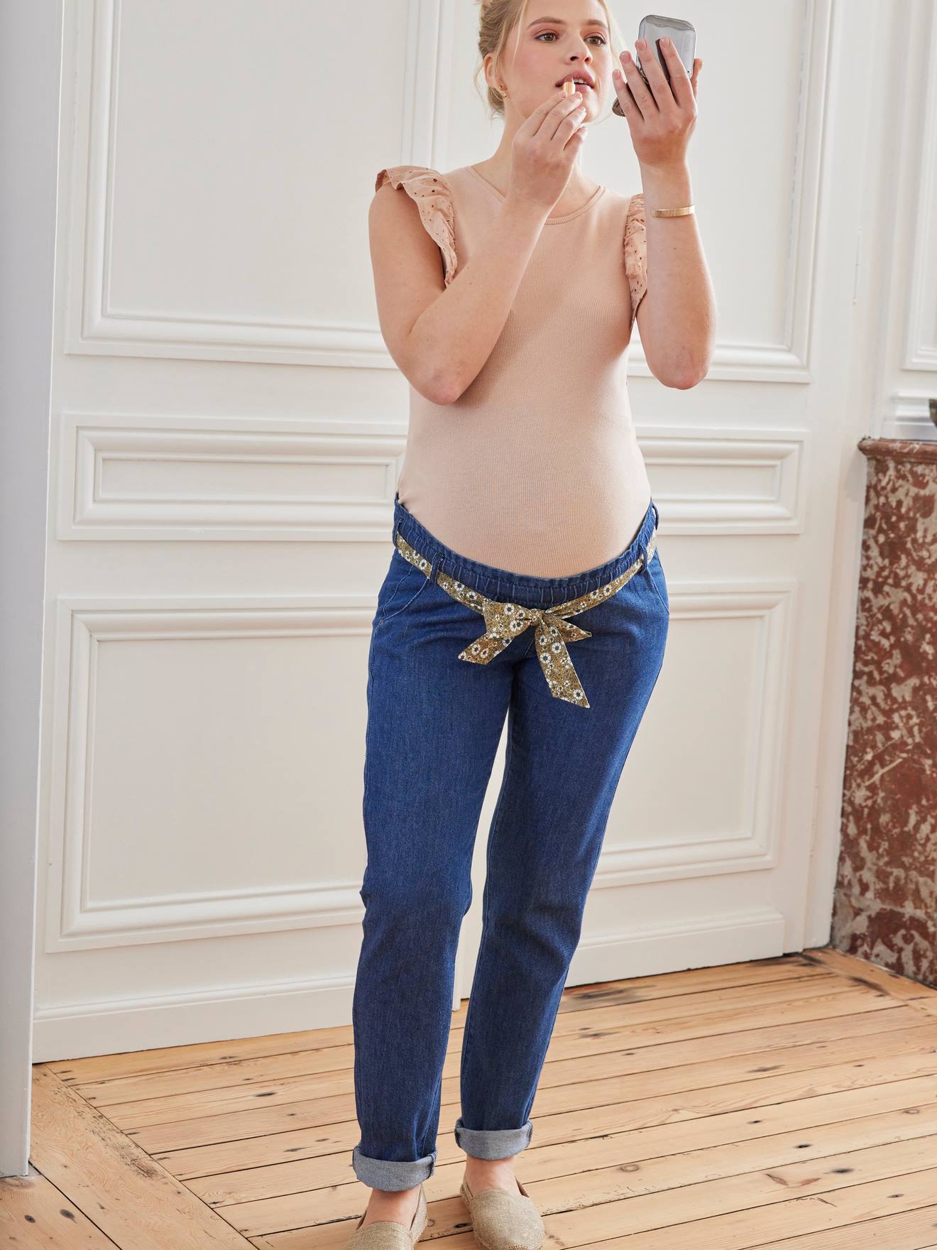 Dual Fabric T-Shirt for Maternity rose beige
