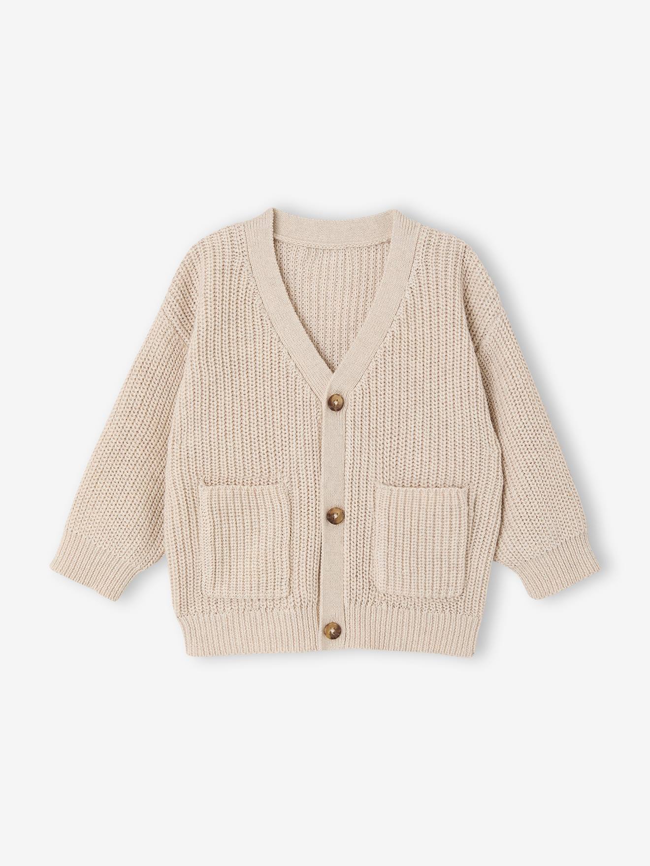 Essential V-neck cardigan for baby boys ecru