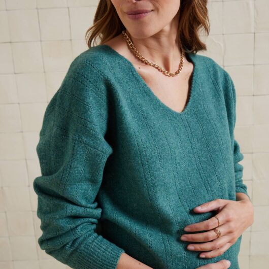 Fancy Fuzzy Knit V-Neck Jumper for Maternity english green