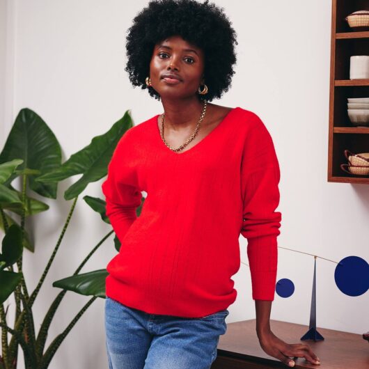 Fancy Fuzzy Knit V-Neck Jumper for Maternity pomegranate