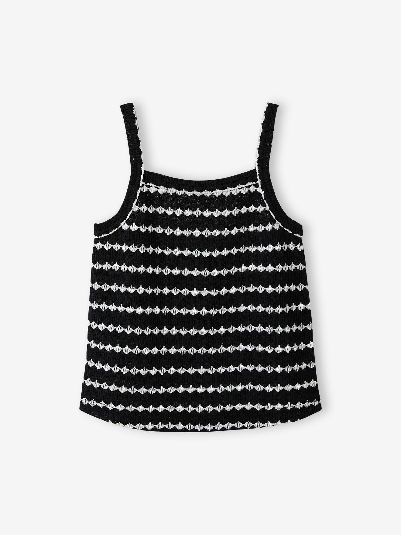 Fancy Knit Strappy Top for Girls, JONEN black