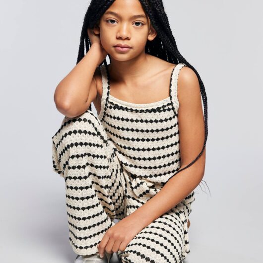Fancy Knit Strappy Top for Girls, JONEN striped black