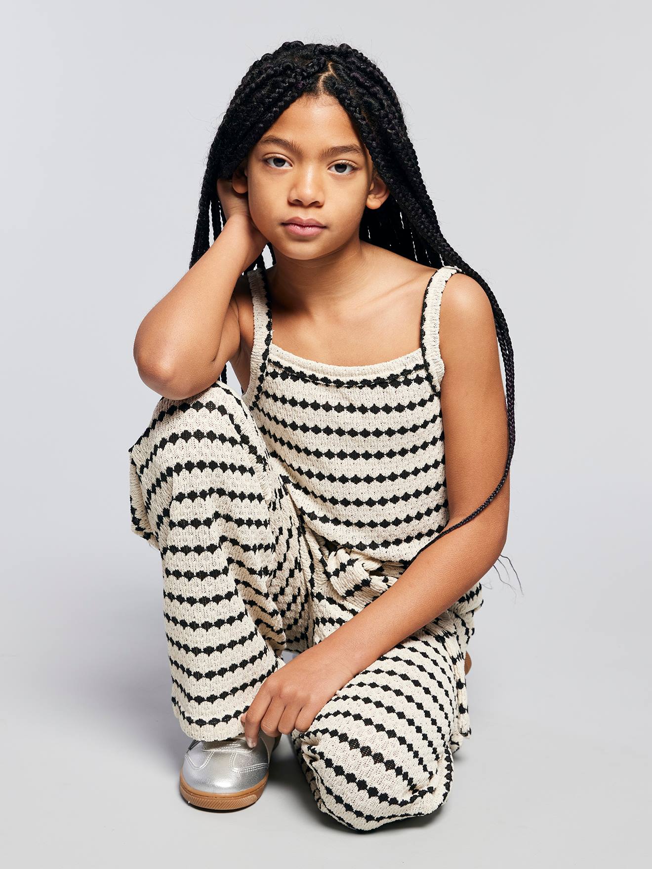 Fancy Knit Strappy Top for Girls, JONEN striped black