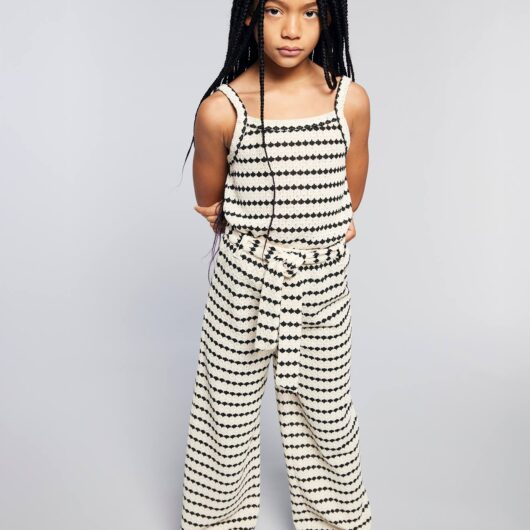 Fancy Knitted Wide-Leg Trousers for Girls, by JONEN striped black