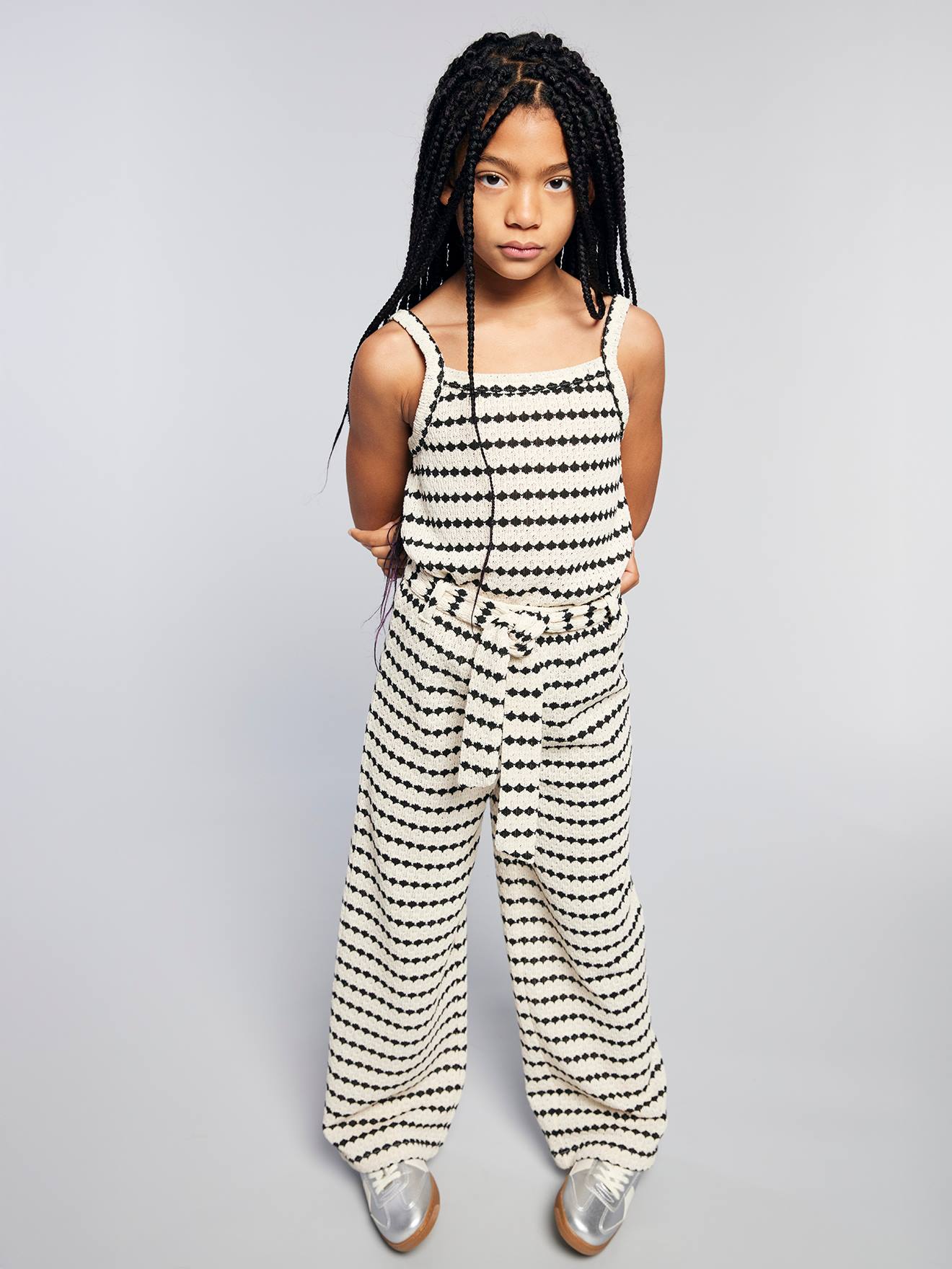 Fancy Knitted Wide-Leg Trousers for Girls, by JONEN striped black