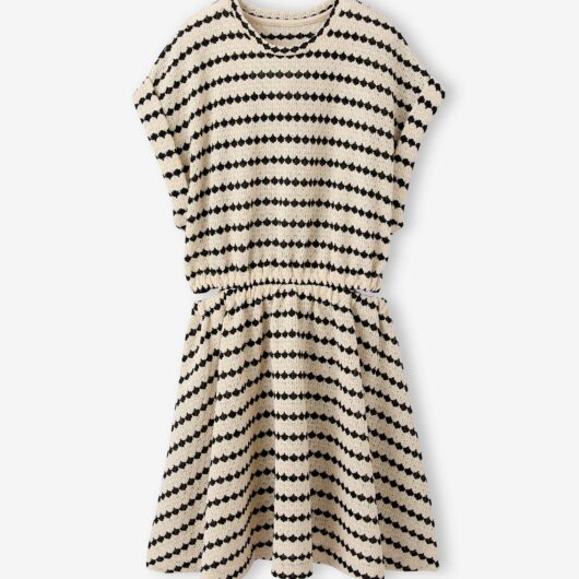 Fancy Openwork Knit Dress for Girls, JONEN striped black