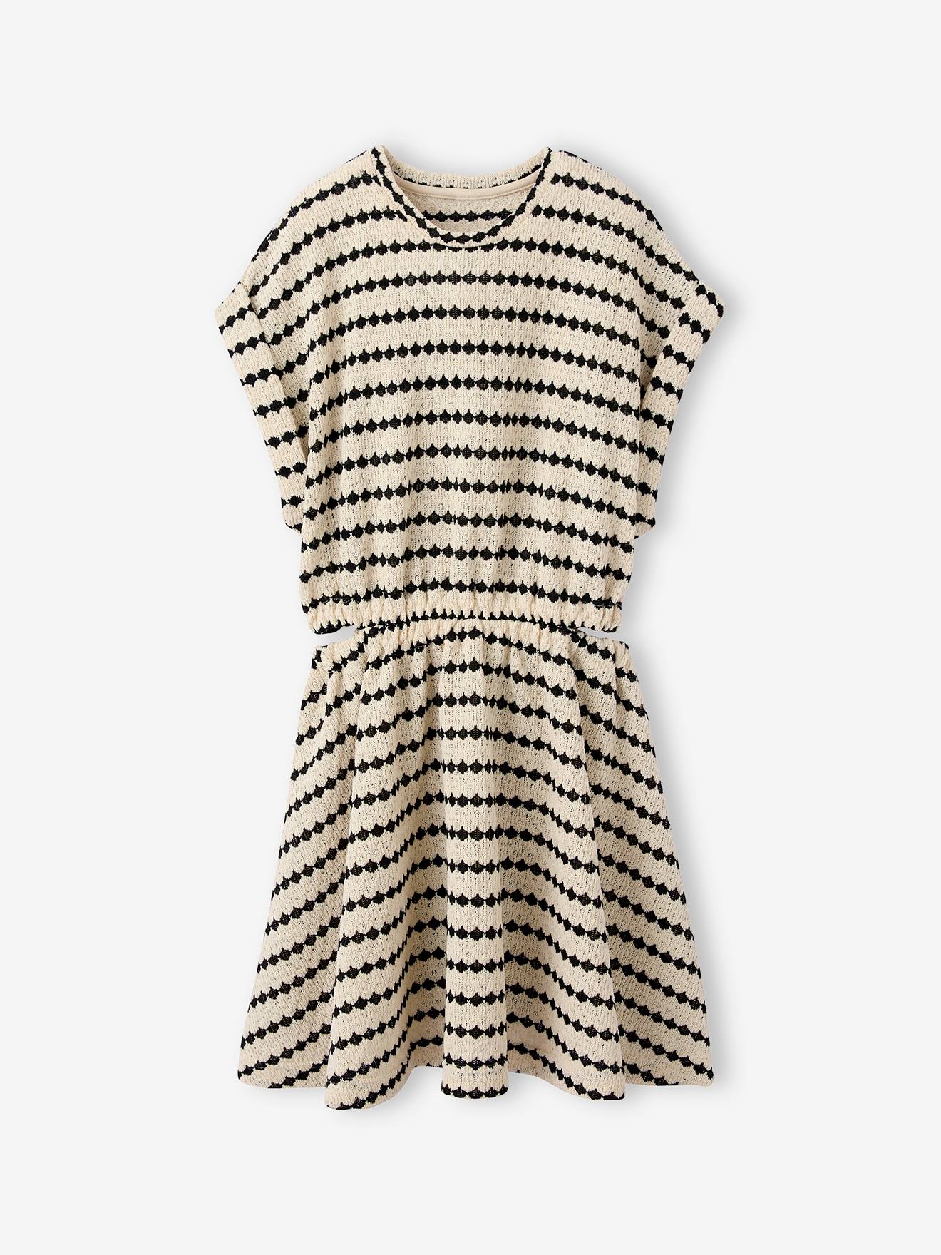 Fancy Openwork Knit Dress for Girls, JONEN striped black