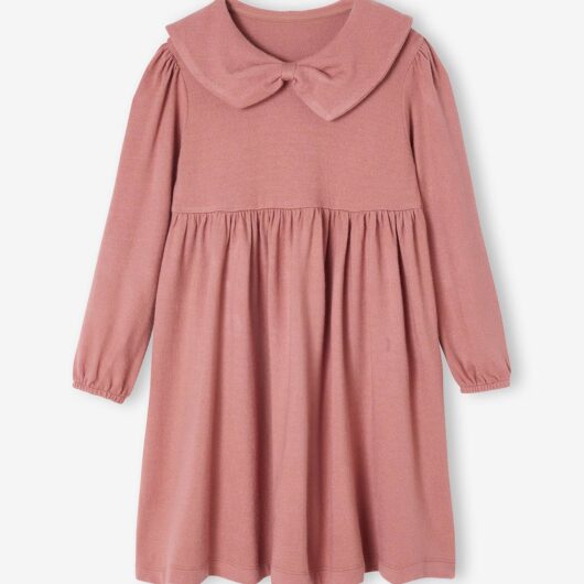 Fancy collared knitted dress for girls blush