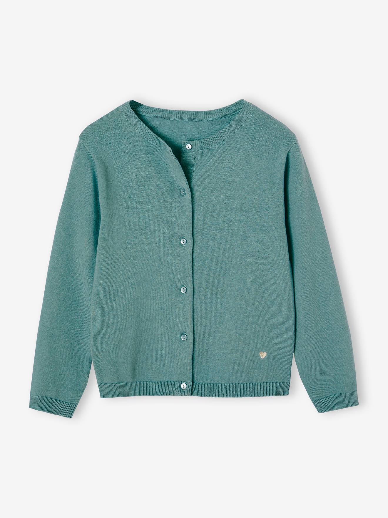 Fine Knit Basics Cardigan for Girls emerald green