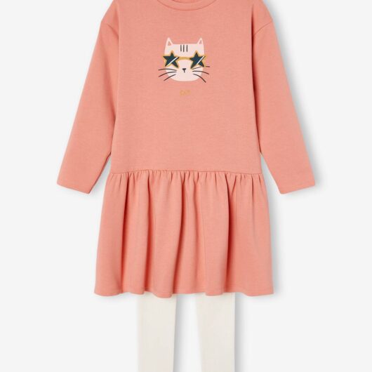 Fleece Dress & Rib Knit Leggings for Girls blush