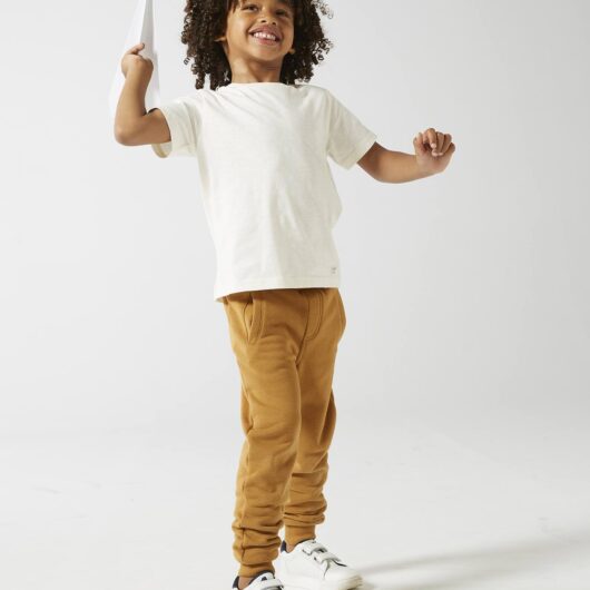 Fleece Joggers for Boys yellow medium solid wth design
