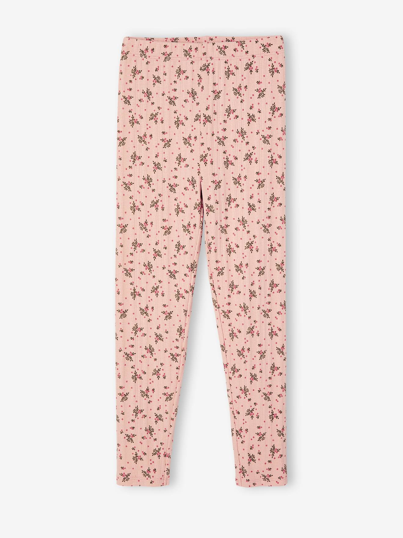 Floral Print Leggings in Fancy Openwork, for Girls rosy
