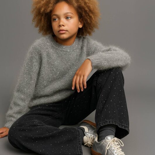 Fluffy Knit Christmas Jumper with Silvery Effect for Girls, JONEN silver
