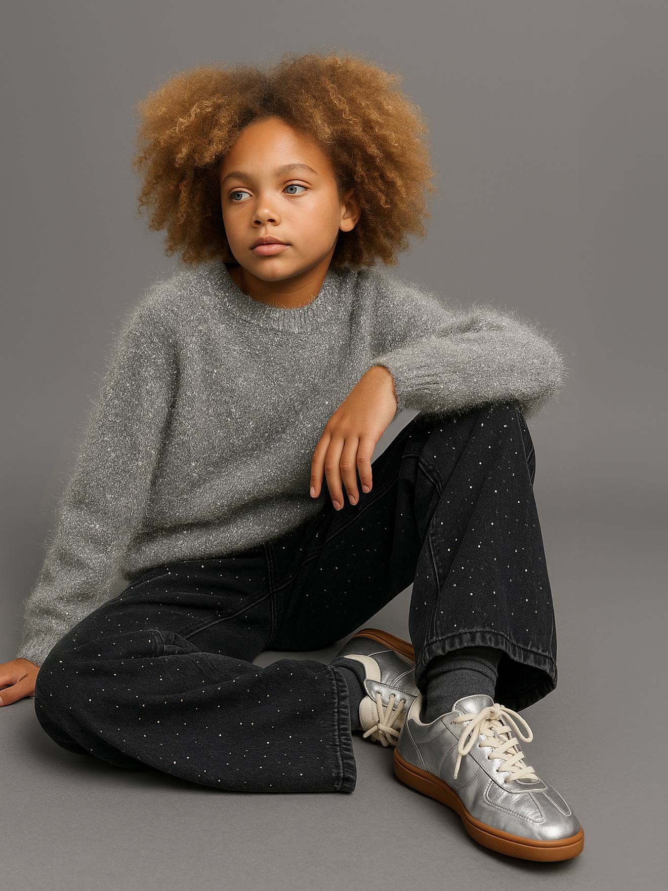 Fluffy Knit Christmas Jumper with Silvery Effect for Girls, JONEN silver