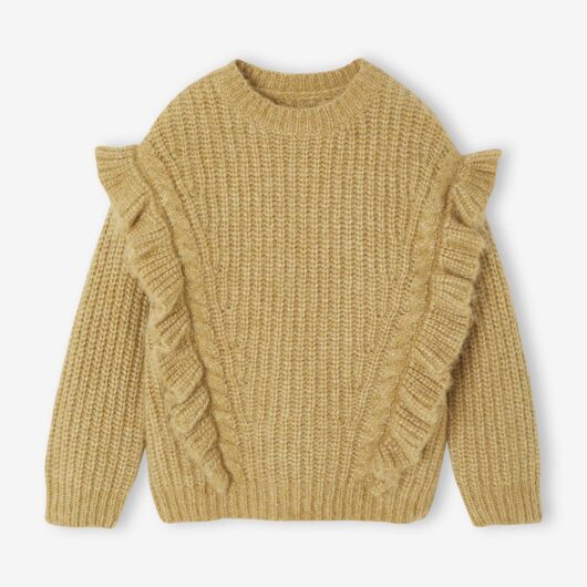 Frilly Cable Knit Jumper for Girls golden beige