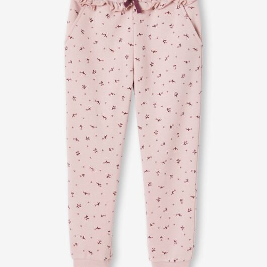 Frilly Joggers with Flower Print for Girls pink light all over printed