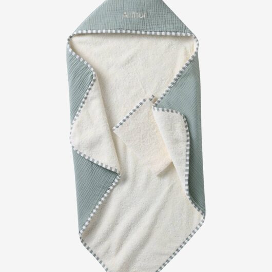 Gift Set: Reversible Bath Cape & Mitt, ENVIE DE FRAISE sage green