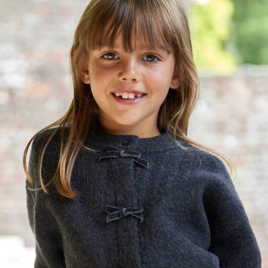 Girl's fancy cardigan with velvet bow anthracite