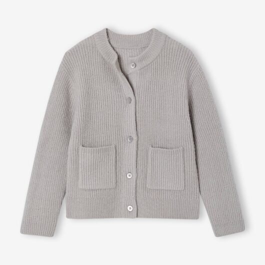 Girl's fine knit fluffy cardigan marl grey