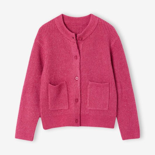 Girl's fine knit fluffy cardigan peony pink