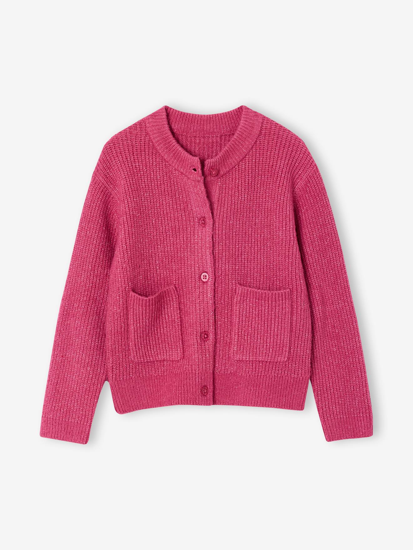 Girl's fine knit fluffy cardigan peony pink