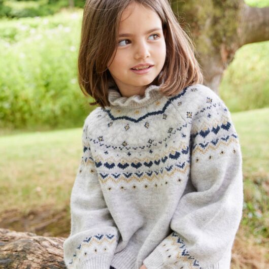 Girl's jacquard jumper with sparkly details marl grey