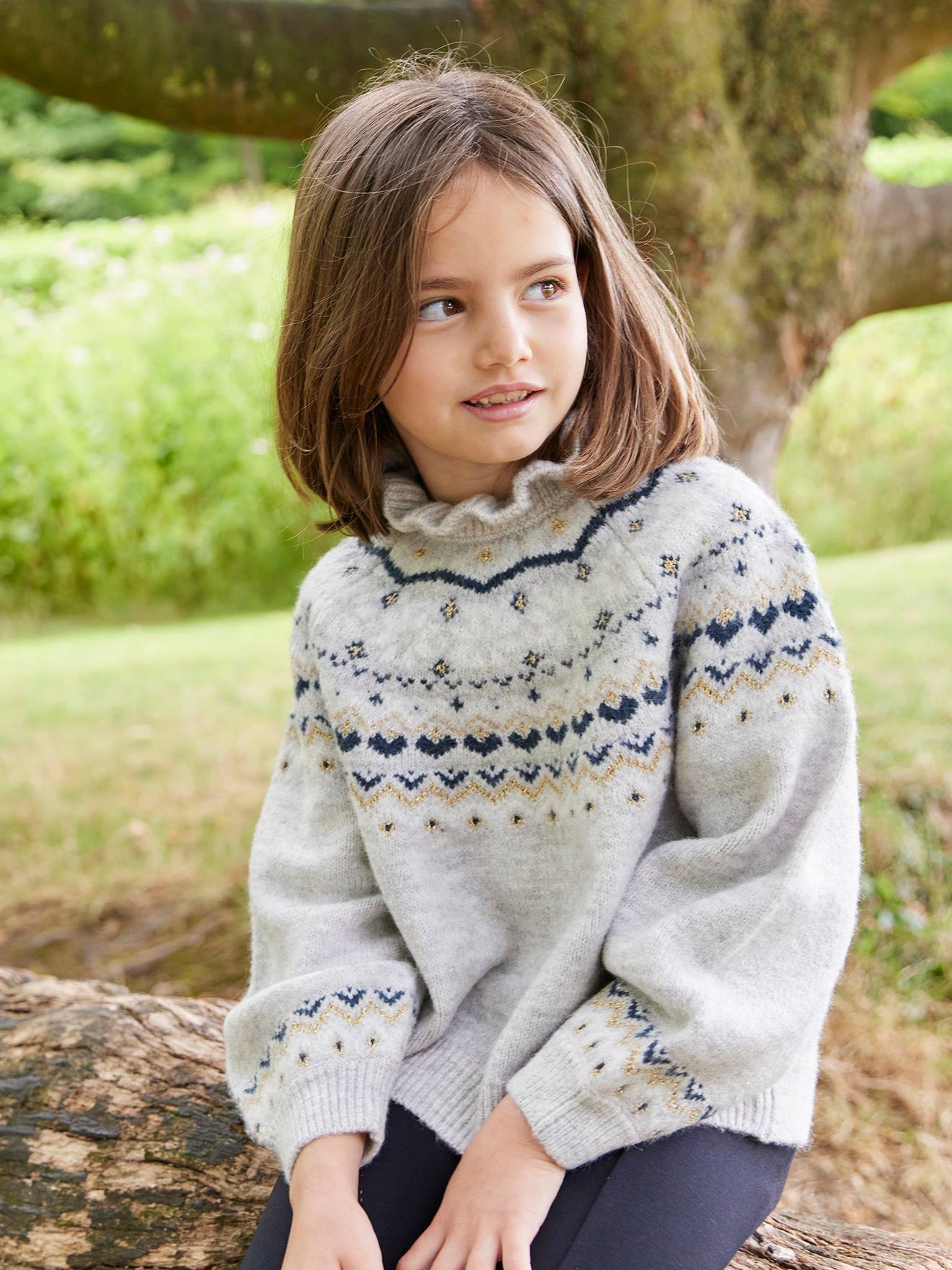 Girl's jacquard jumper with sparkly details marl grey