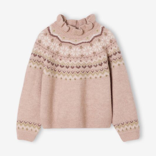 Girl's jacquard jumper with sparkly details rosy