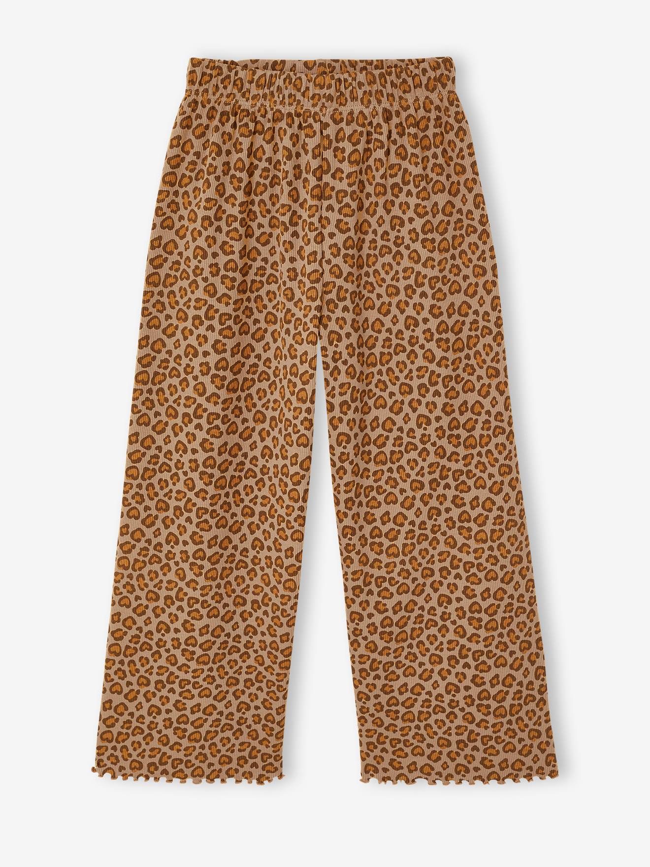 Girls' ribbed knit leggings beige