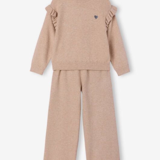Girl's wide-leg trouser set marl beige